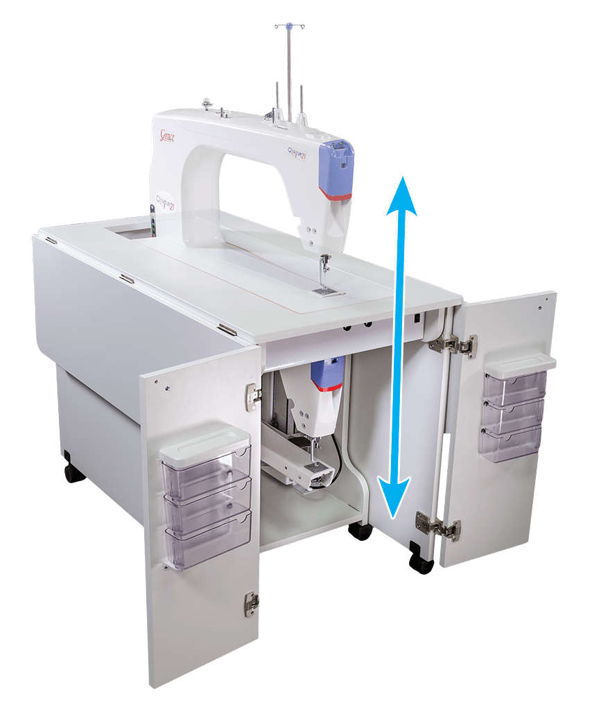 sit-down quilter with electric lift